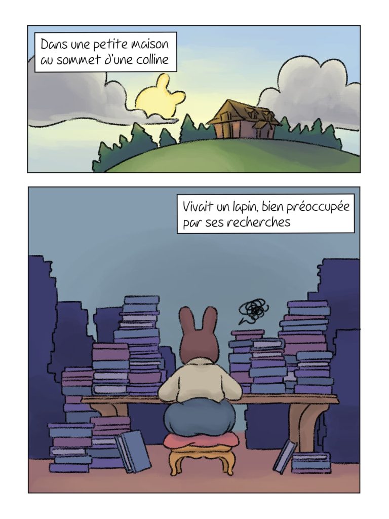 Page de bande dessinée : Les Aventures du Lapin, chapitre : La disparition