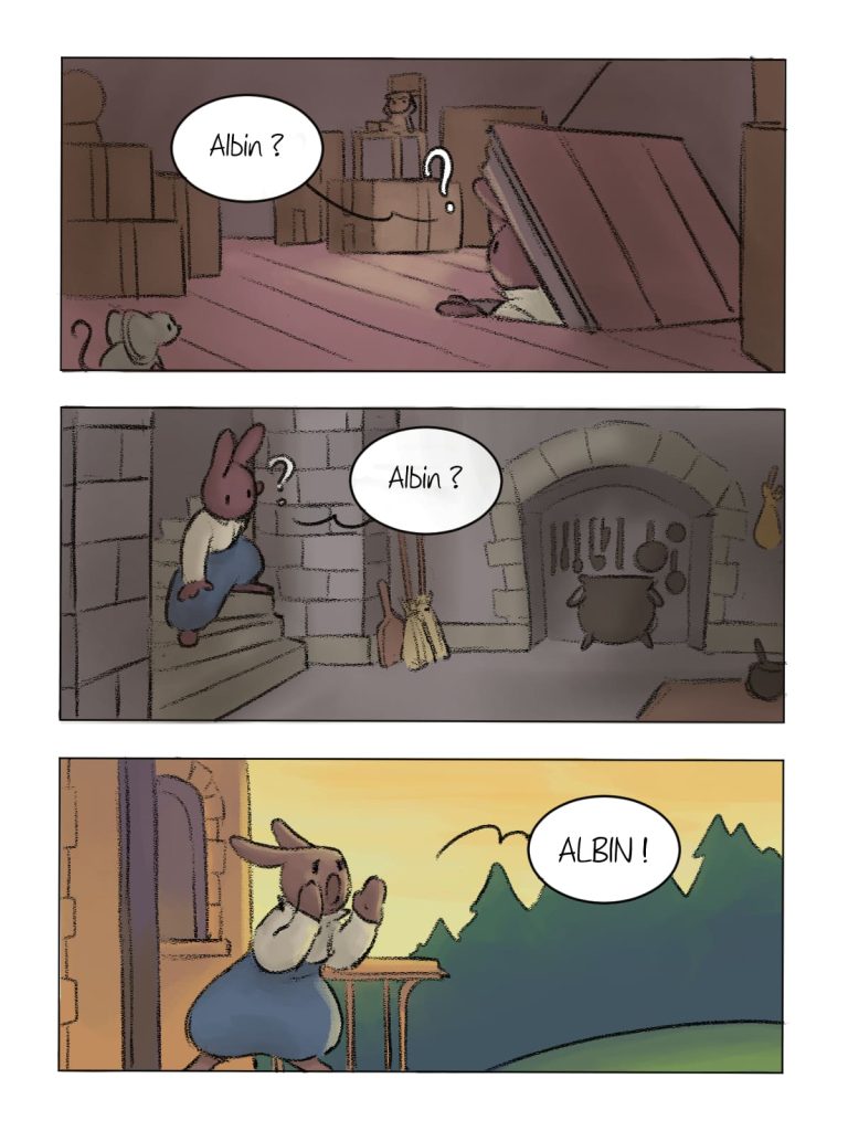 Page de bande dessinée : Les Aventures du Lapin, chapitre : La disparition