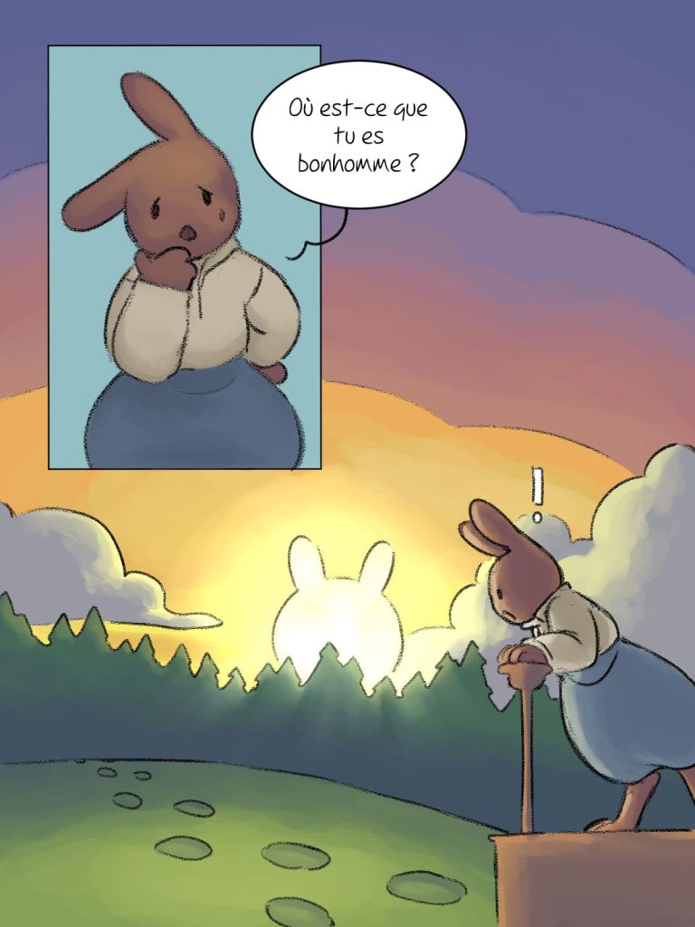 Page de bande dessinée : Les Aventures du Lapin, chapitre : La disparition