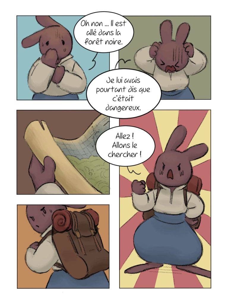 Page de bande dessinée : Les Aventures du Lapin, chapitre : La disparition