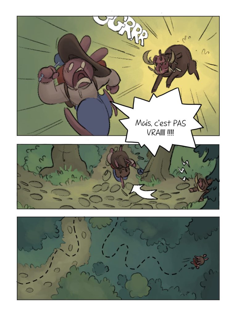 Page de bande dessinée : Les Aventures du Lapin, chapitre : La disparition