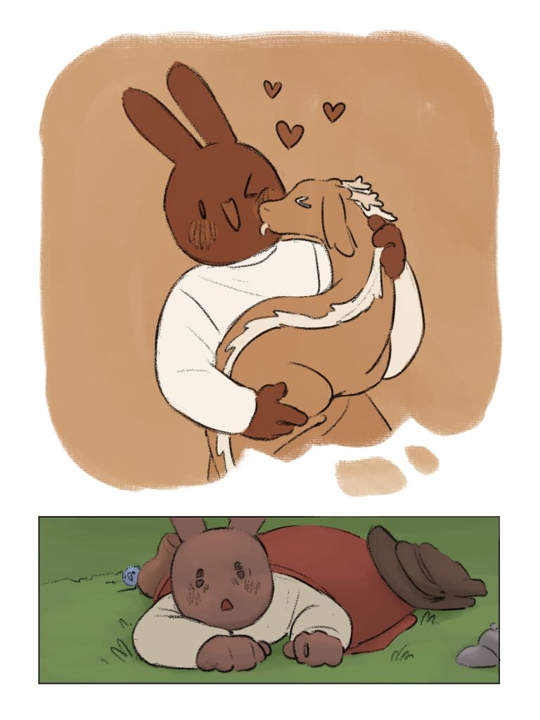 Page de bande dessinée : Les Aventures du Lapin, chapitre : La disparition