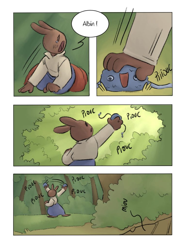 Page de bande dessinée : Les Aventures du Lapin, chapitre : La disparition