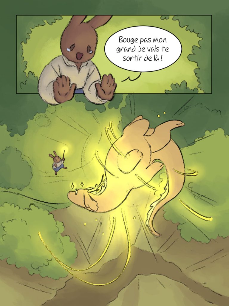 Page de bande dessinée : Les Aventures du Lapin, chapitre : La disparition