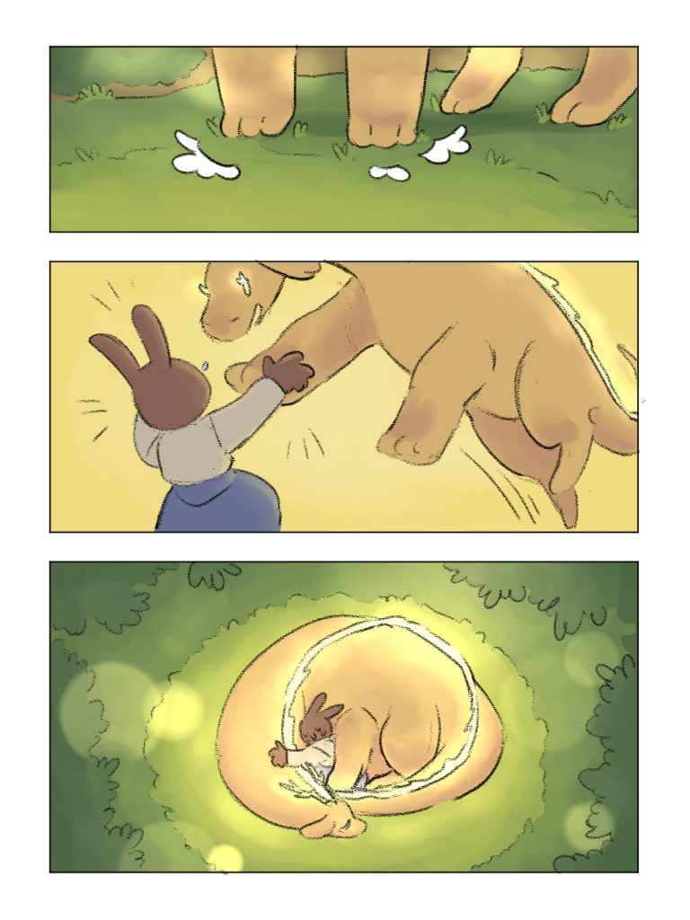 Page de bande dessinée : Les Aventures du Lapin, chapitre : La disparition