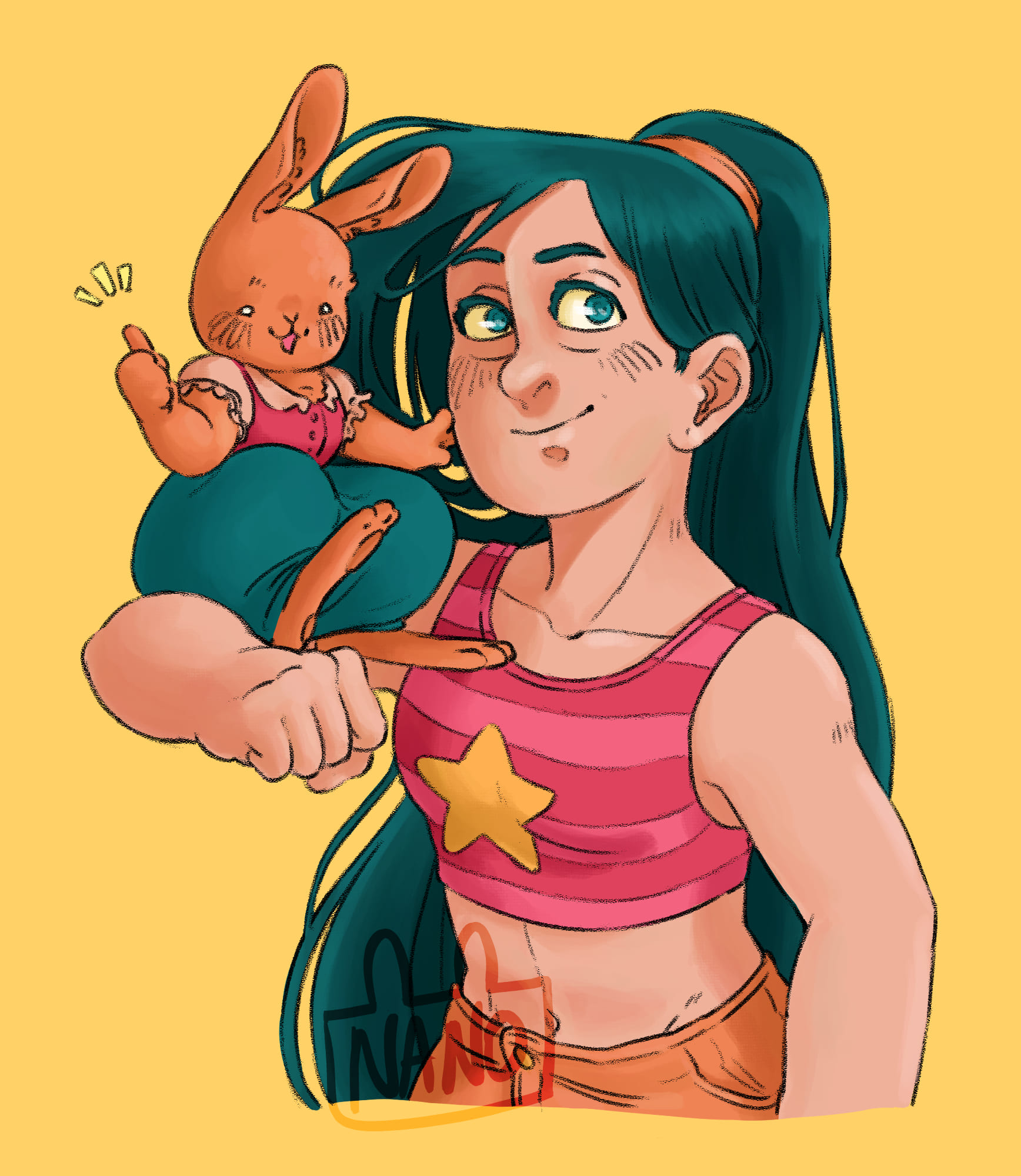 Eloïse, héroïne des "Mondes Miroirs", avec Lily, héroïne des "Aventures du Lapin"