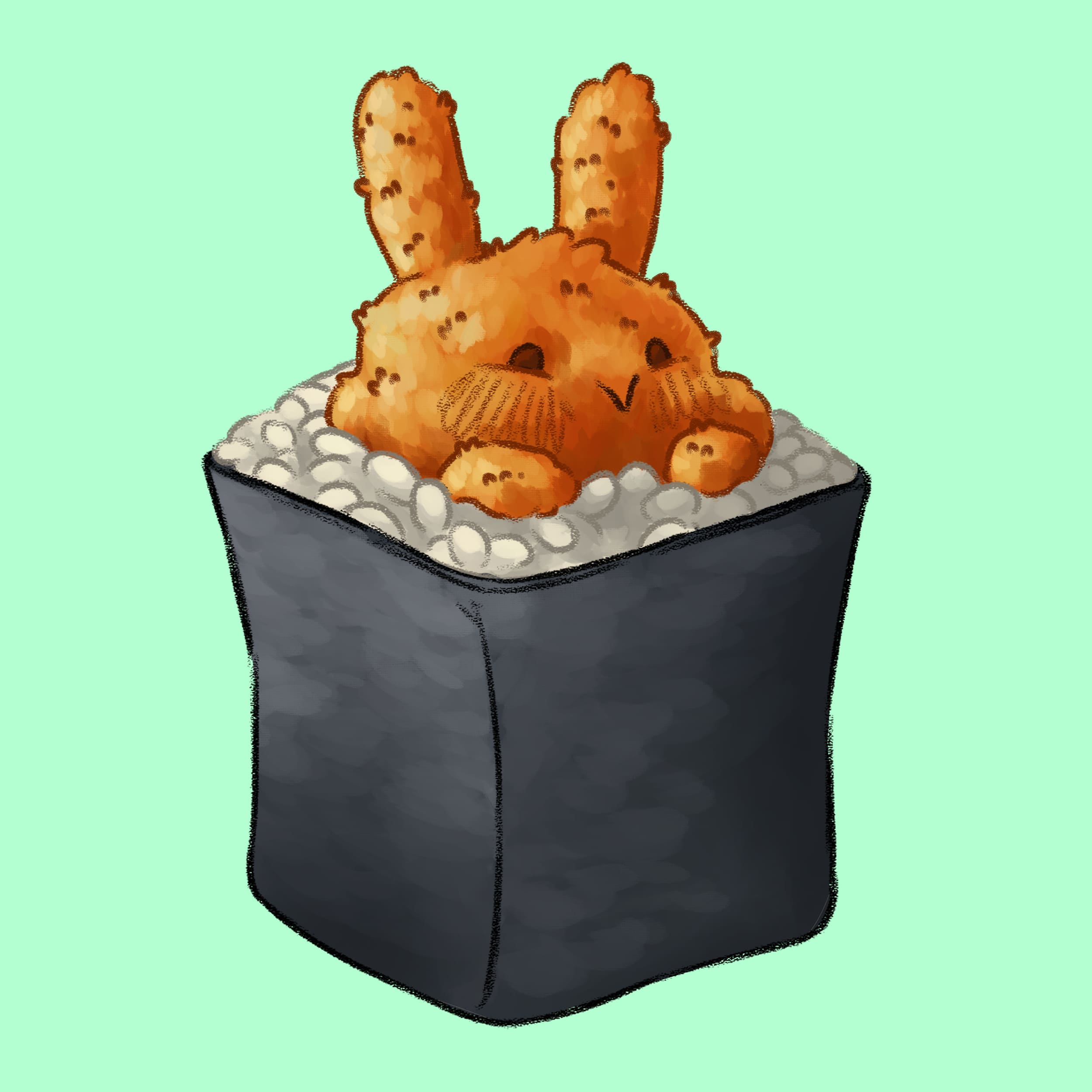 Lapin crispy enroulé dans du riz et une feuille d'algue