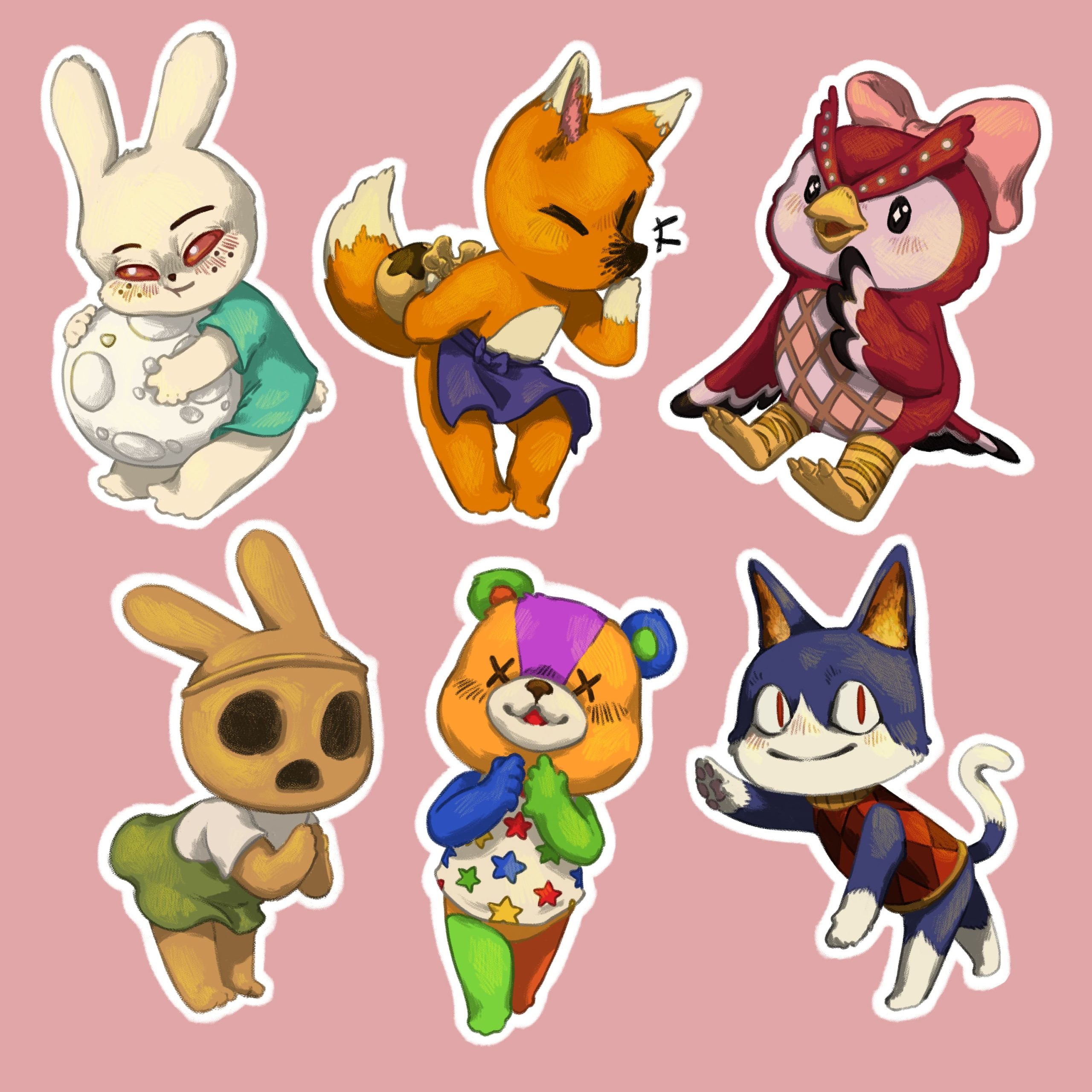 Planche de stickers de : Rubi, Rounard, Céleste, Coco, Miro et Charlie