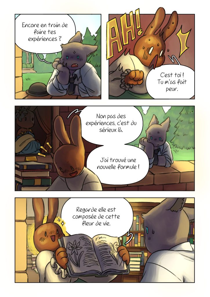 Page de la bande dessinée : Les Aventures du lapin, chapitre : la fleur de vie.