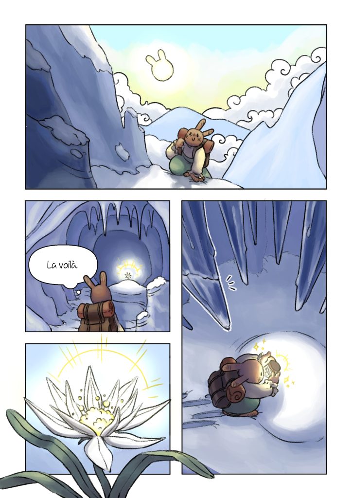 Page de la bande dessinée : Les Aventures du lapin, chapitre : la fleur de vie.