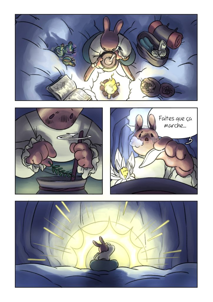 Page de la bande dessinée : Les Aventures du lapin, chapitre : la fleur de vie.