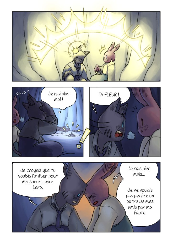 Page de la bande dessinée : Les Aventures du lapin, chapitre : la fleur de vie.