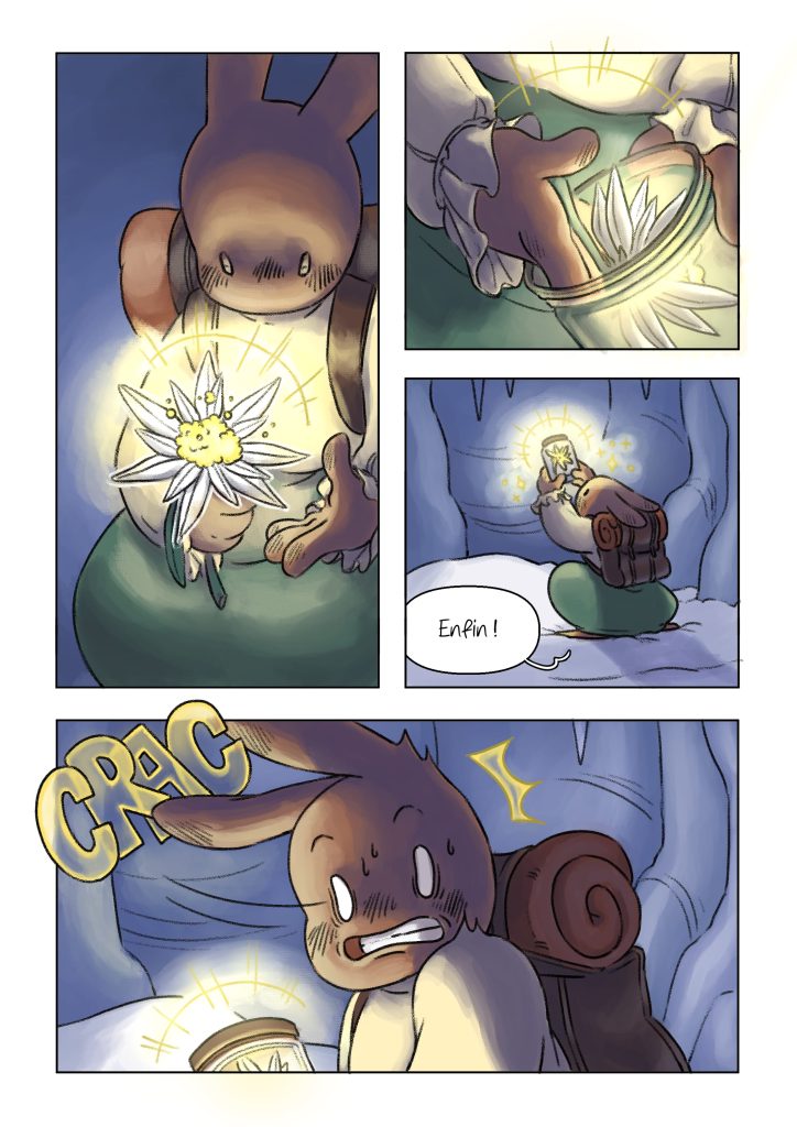 Page de la bande dessinée : Les Aventures du lapin, chapitre : la fleur de vie.