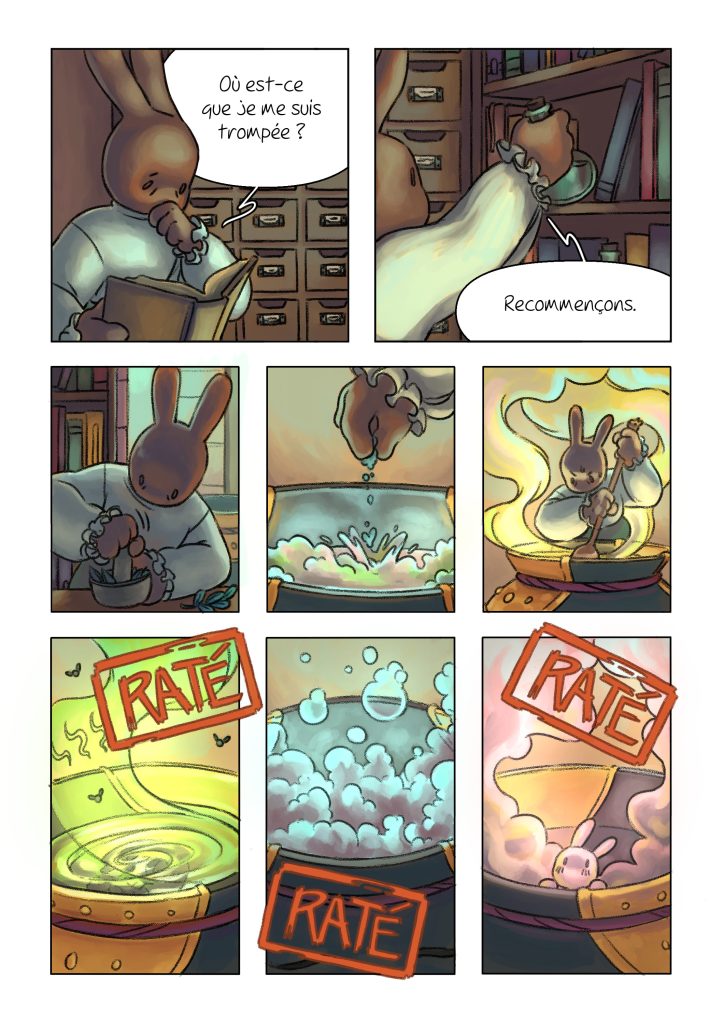 Page de la bande dessinée : Les Aventures du lapin, chapitre : la fleur de vie.