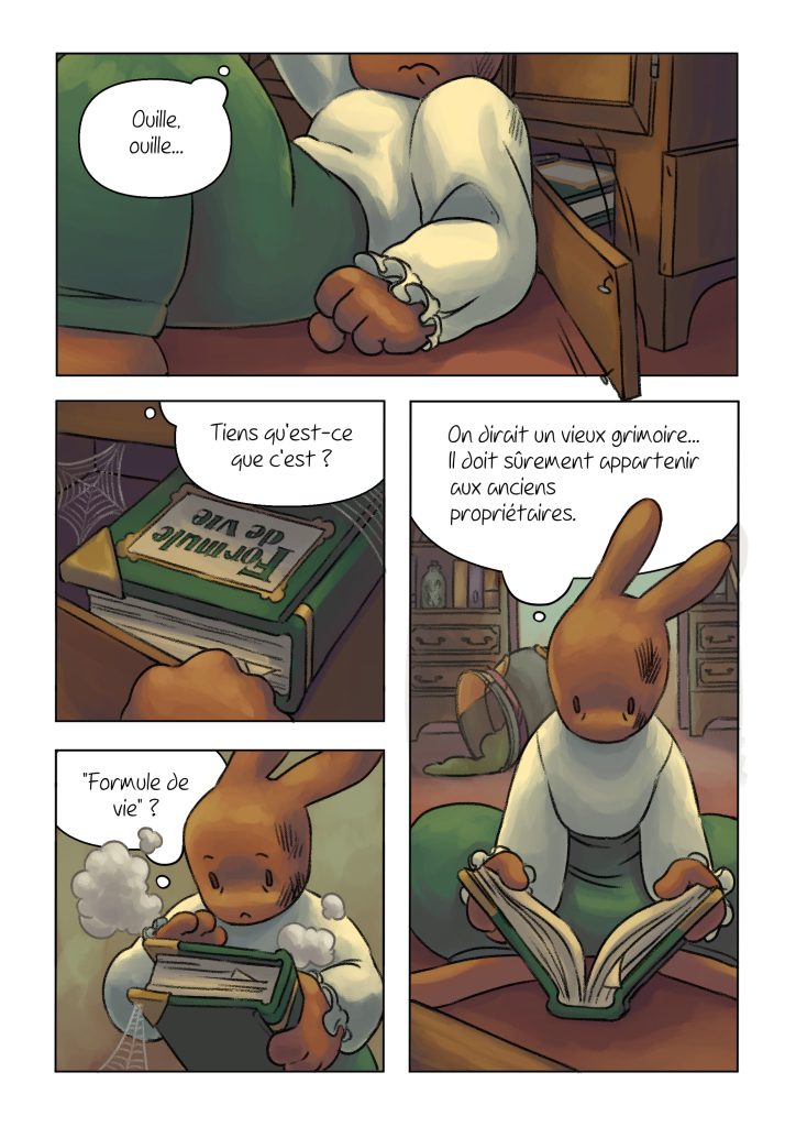 Page de la bande dessinée : Les Aventures du lapin, chapitre : la fleur de vie.