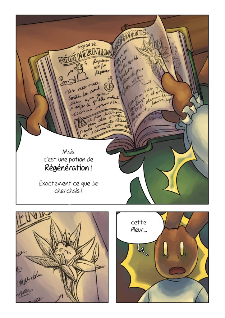 Page de la bande dessinée : Les Aventures du lapin, chapitre : la fleur de vie.