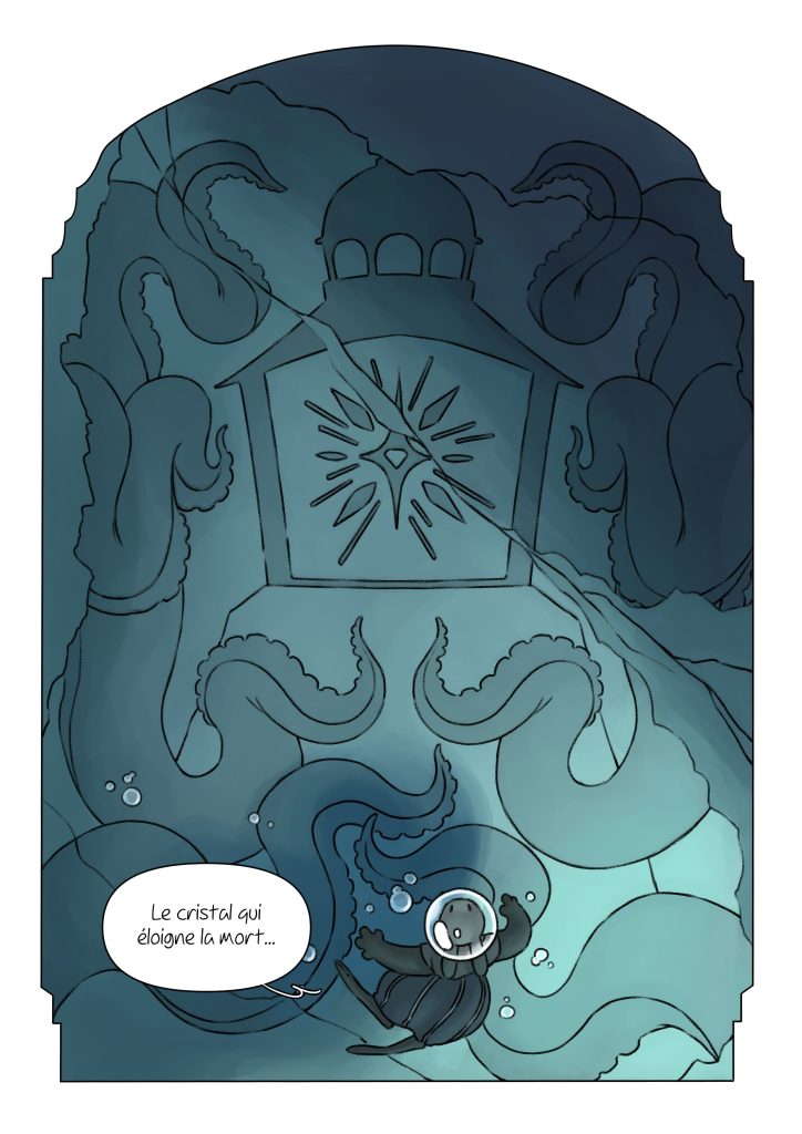 Page de la bande dessinée : Les Aventures du lapin, chapitre : Le cristal.