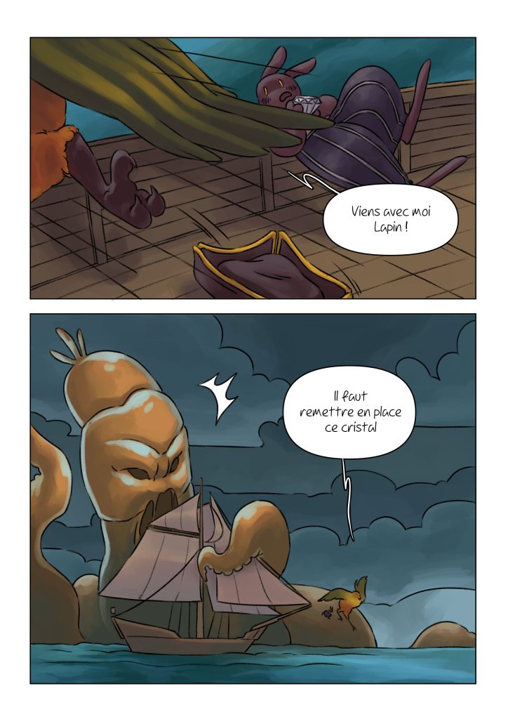 Page de la bande dessinée : Les Aventures du lapin, chapitre : Le cristal.