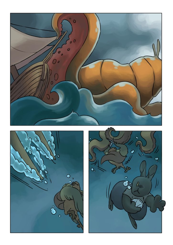 Page de la bande dessinée : Les Aventures du lapin, chapitre : Le cristal.