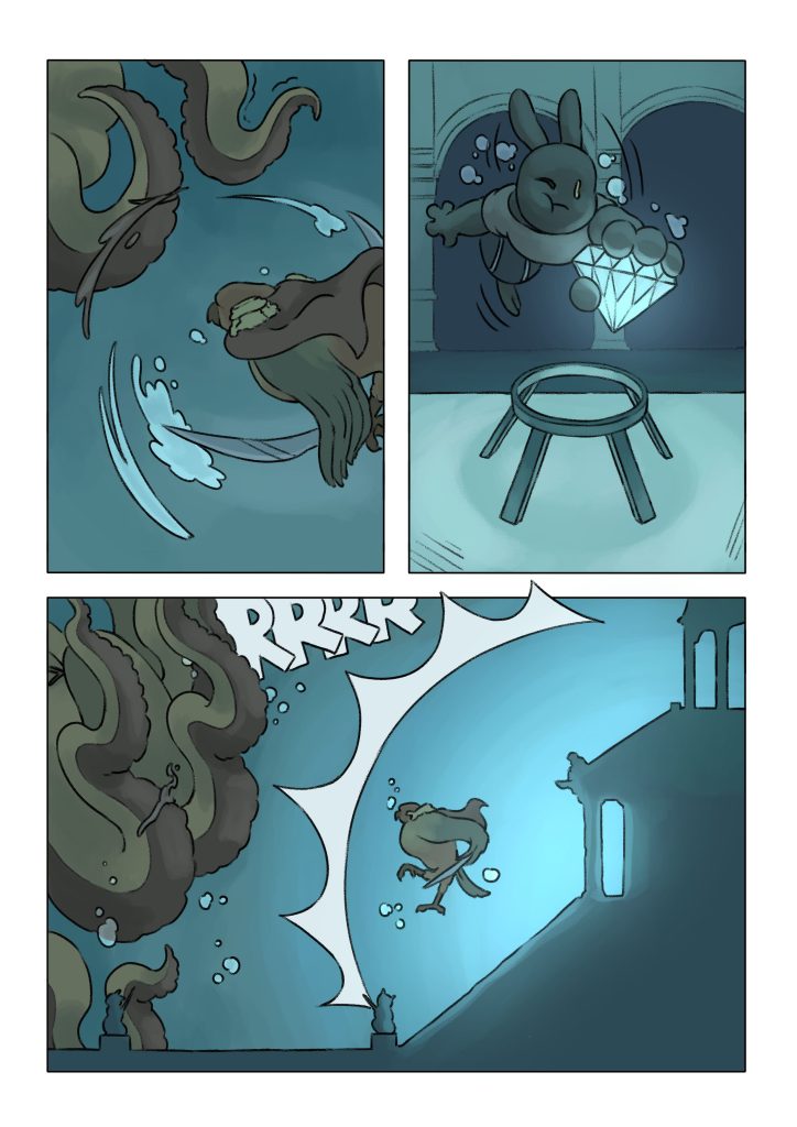 Page de la bande dessinée : Les Aventures du lapin, chapitre : Le cristal.
