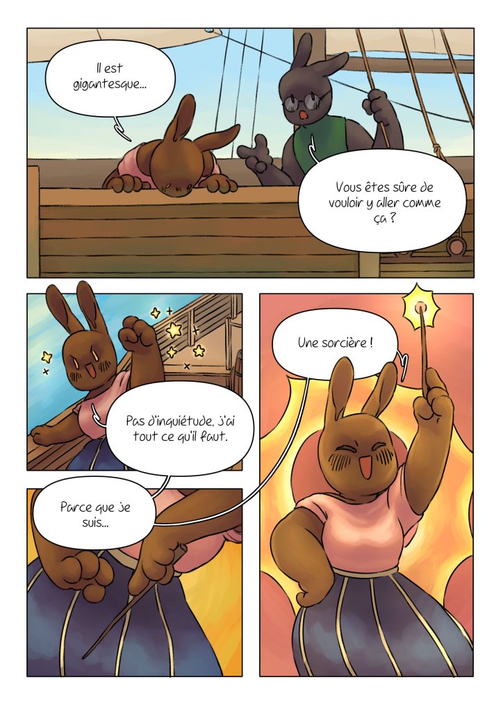 Page de la bande dessinée : Les Aventures du lapin, chapitre : Le cristal.