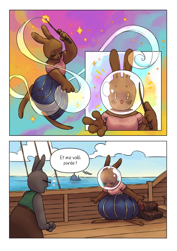Page de la bande dessinée : Les Aventures du lapin, chapitre : Le cristal.