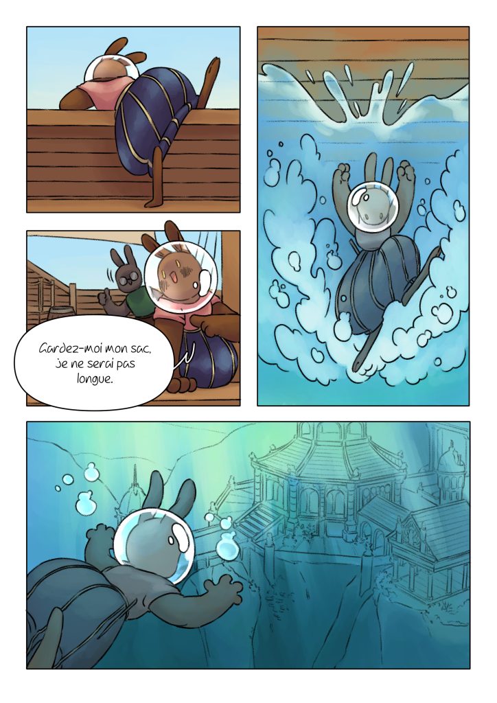 Page de la bande dessinée : Les Aventures du lapin, chapitre : Le cristal.