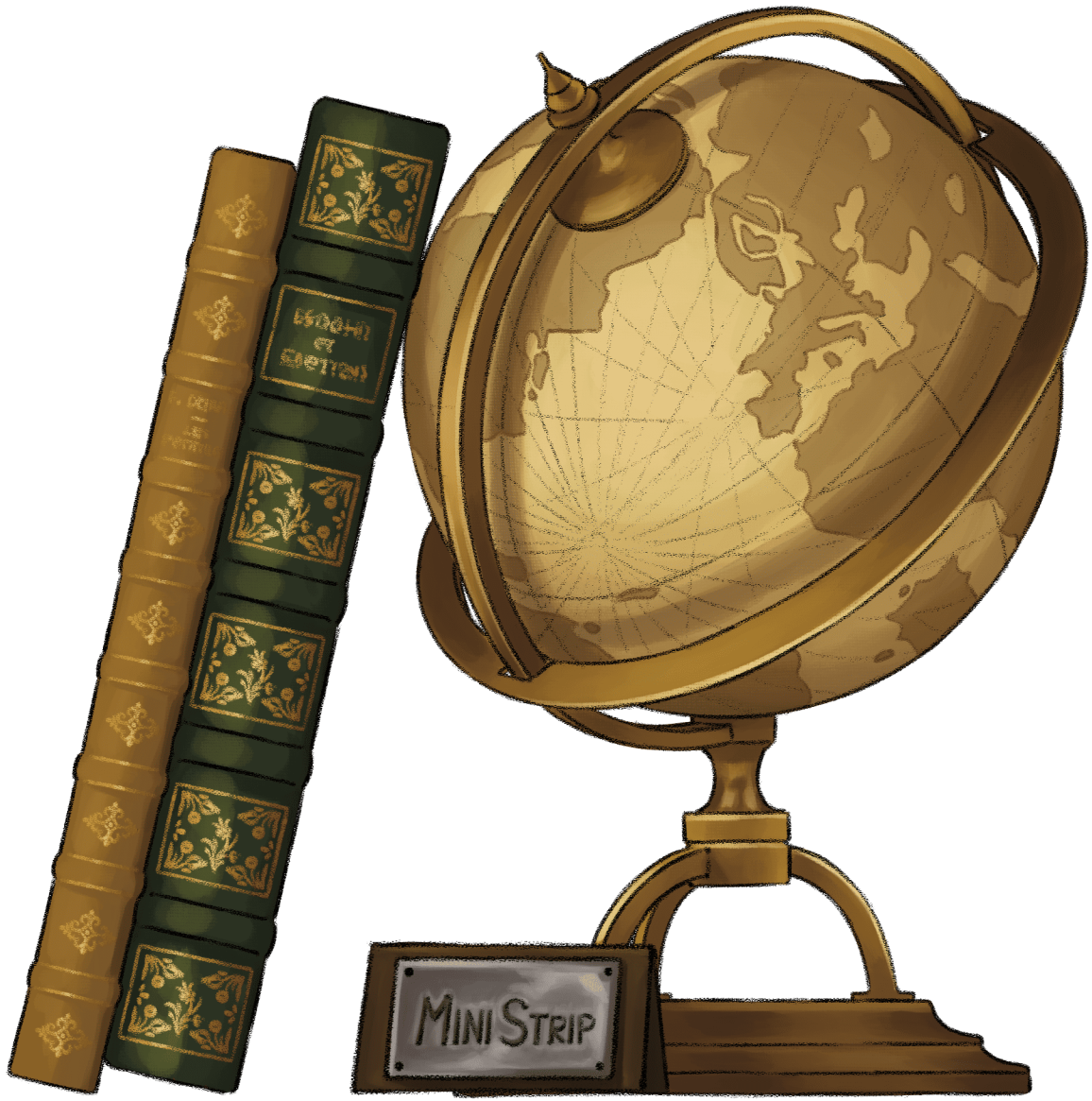 Etagère Bd et Mini strip, composé de livres et d'un globe terrestre