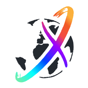 Logo United X, une association qui facilite les rencontres entre expatriés. Une planète surmonter d'un X multi colore.