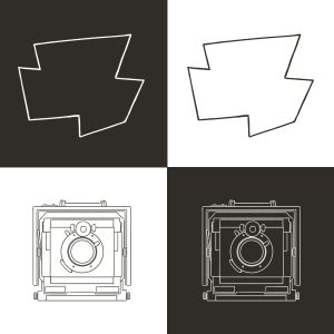 Logo revisité des applications de Webtoon et Instagram, en noir et blanc, pour le Manoir sans fin